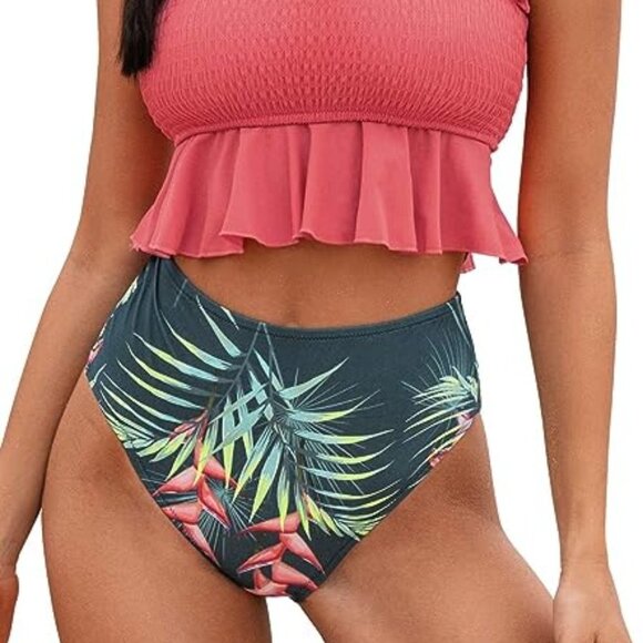 CUPSHE GREEN TROPICAL FLORAL HIGH WAISTED BIKINI BOTTOMS SIZE XXL NWT - Picture 8 of 8